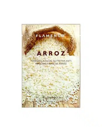 Mascarilla facial Flamenco con extracto de arroz para aclarar y nutrir la piel.