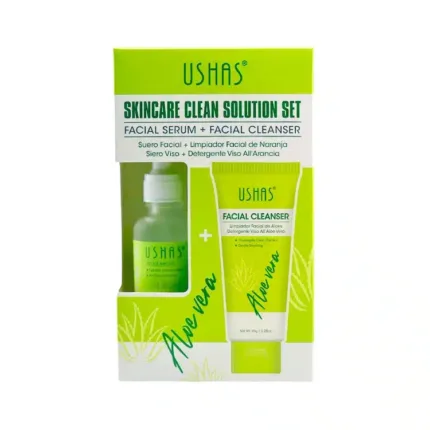 Set facial Ushas con suero y limpiador de aloe vera para hidratación profunda.